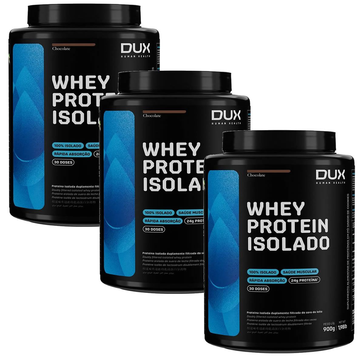 Kit 3X Whey Protein Isolado - 900g Chocolate - Dux Nutrition