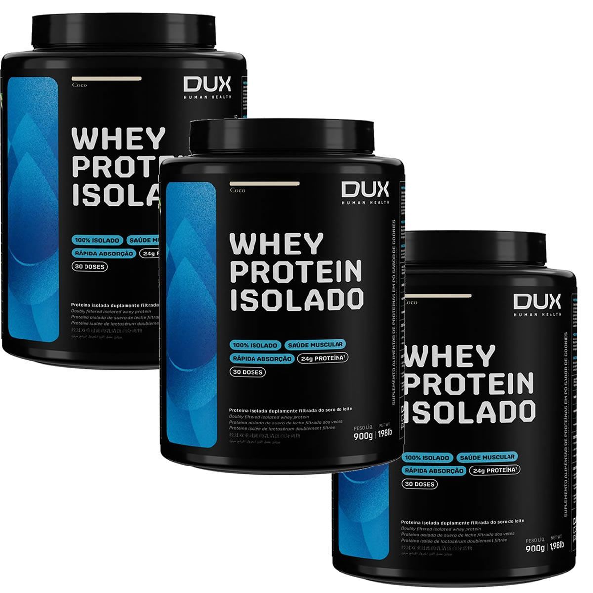Kit 3X Whey Protein Isolado - 900g Coco - Dux Nutrition