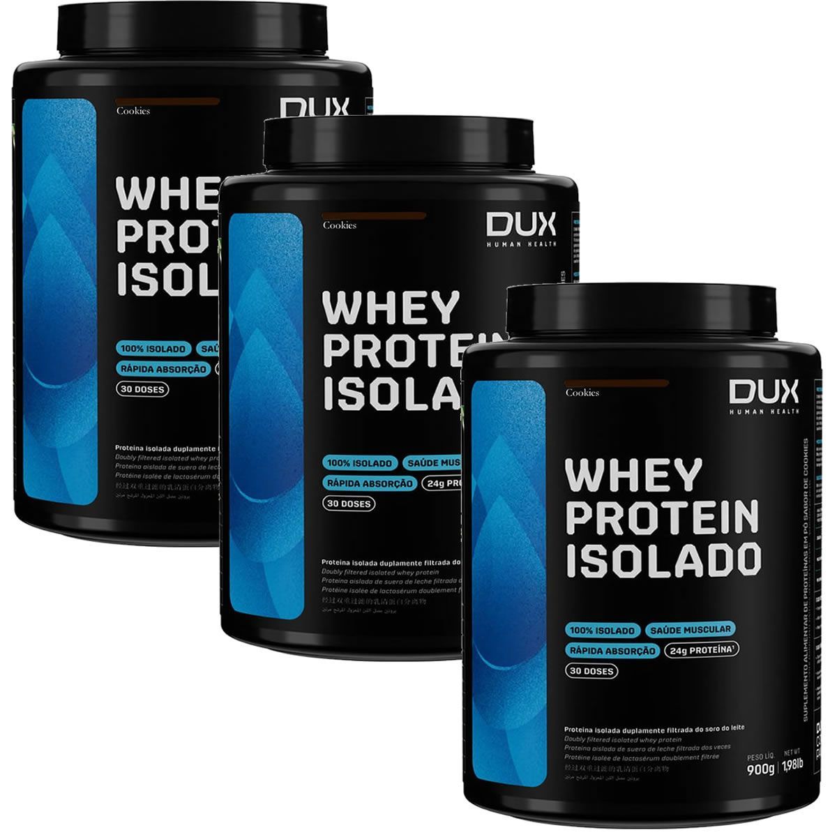 Kit 3X Whey Protein Isolado - 900g Cookies - Dux Nutrition