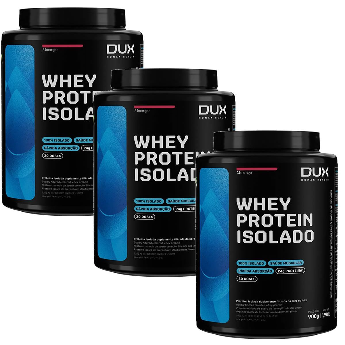 Kit 3X Whey Protein Isolado - 900g Morango - Dux Nutrition