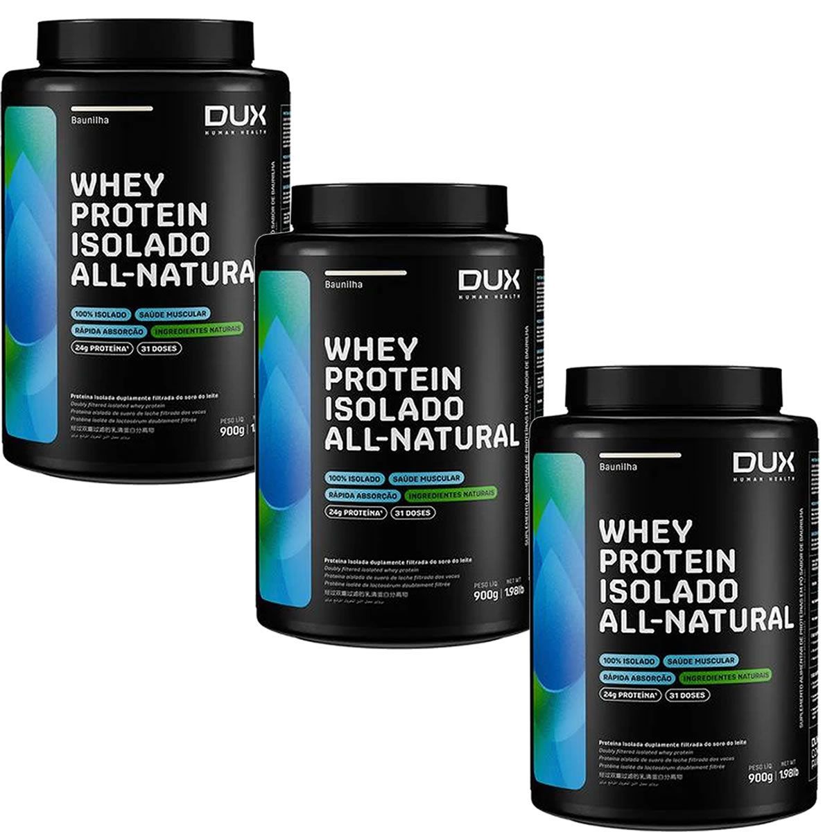 Kit 3X Whey Protein Isolado All Natural - 900g Baunilha - Dux Nutrition