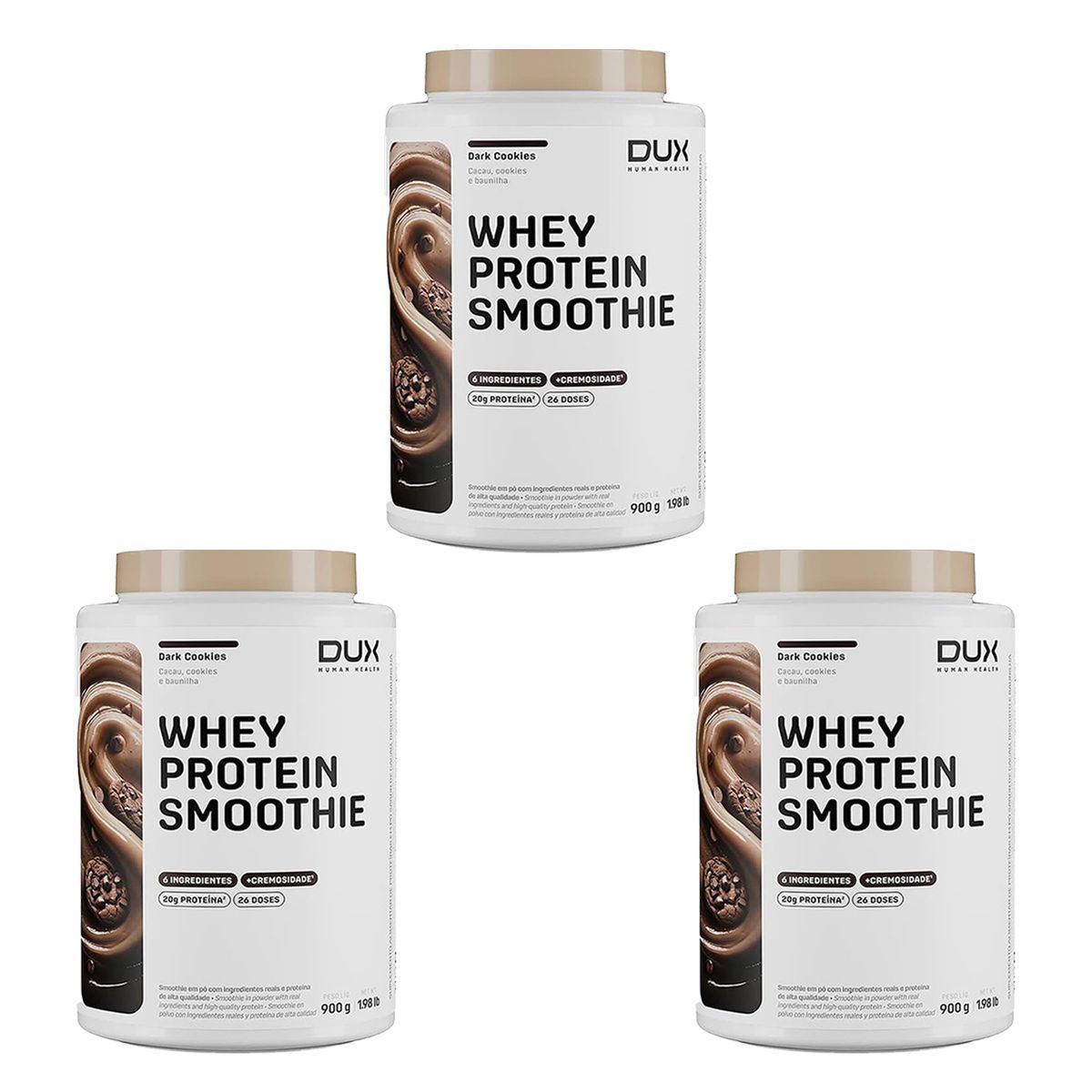 Kit 3X Whey Protein Smoothie - 900g Dark Cookies - Dux Human Healt
