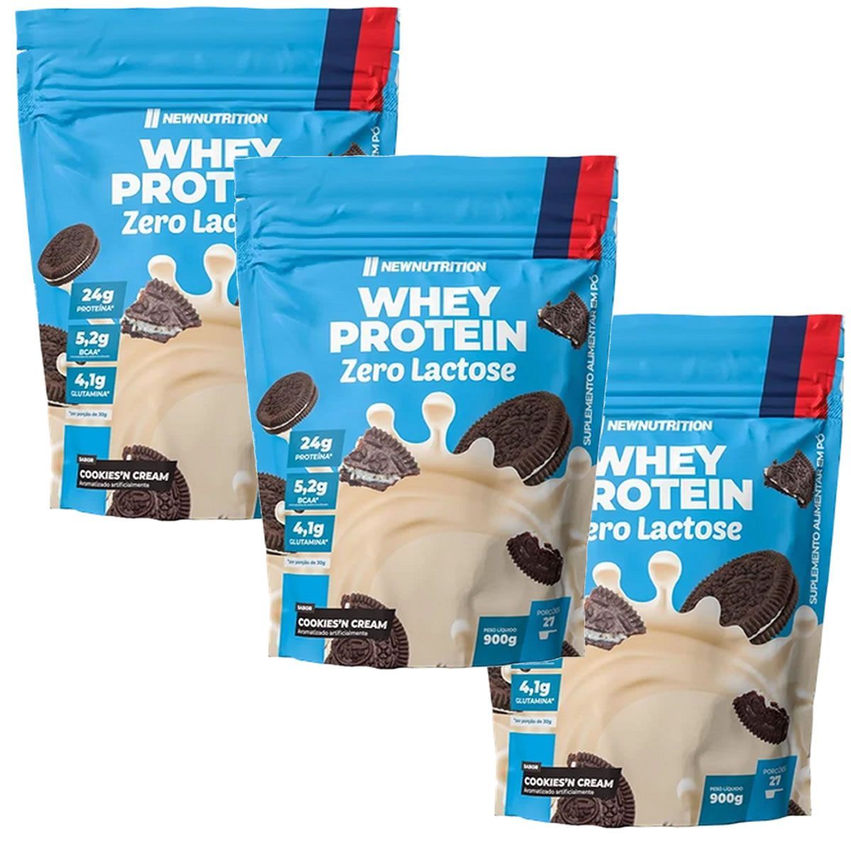 Kit 3X Whey Protein Zero Lactose - 900g Refil Cookies and Cream - NewNutrition