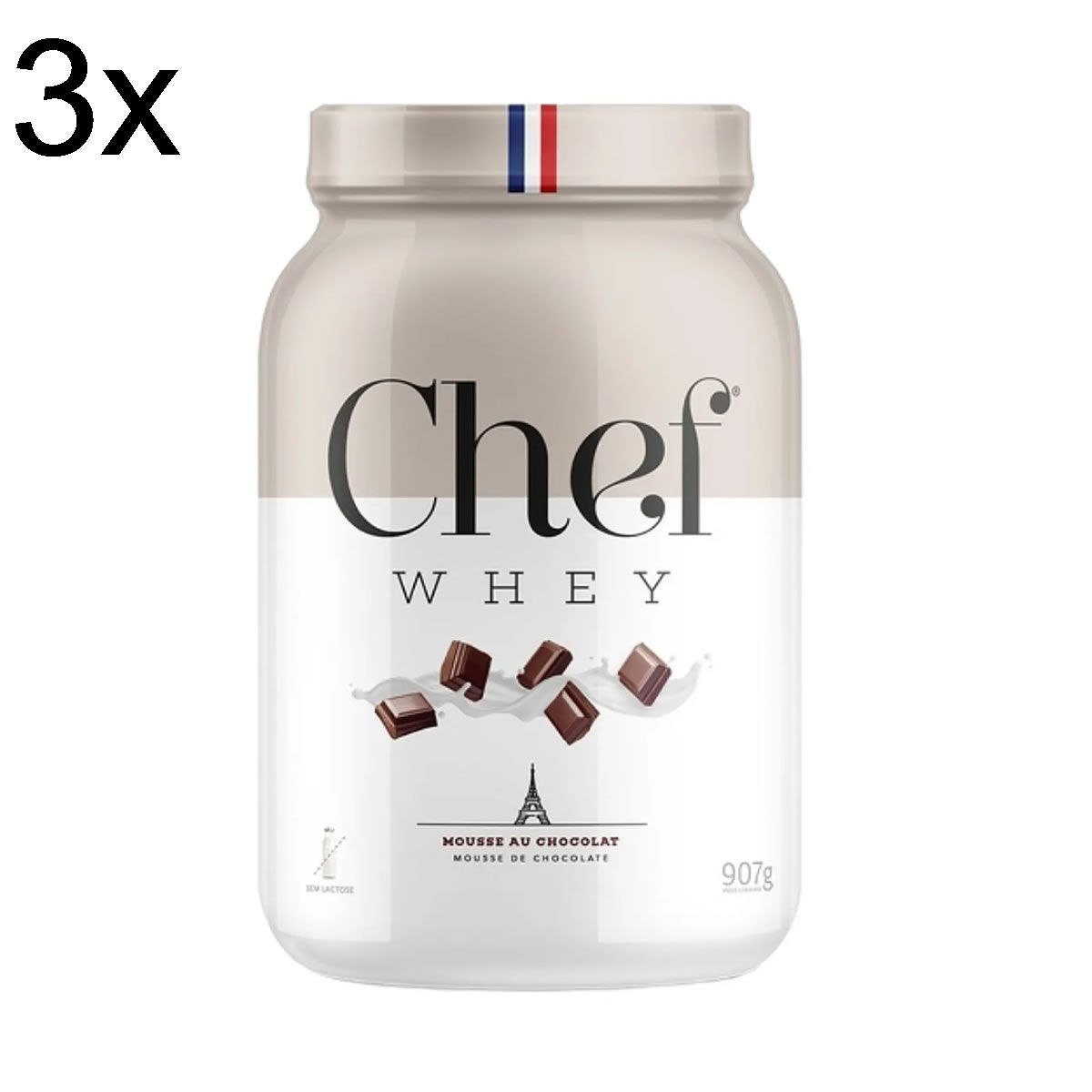 Kit 3X Whey Protein Zero Lactose - 907g Mousse de Chocolate - Chef Whey