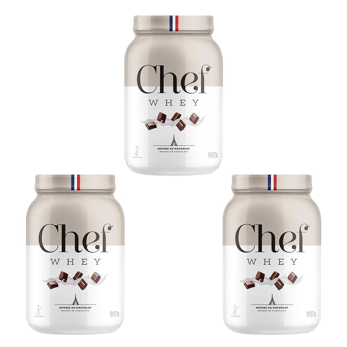 Kit 3X Whey Protein Zero Lactose - 907g Mousse de Chocolate - Chef Whey