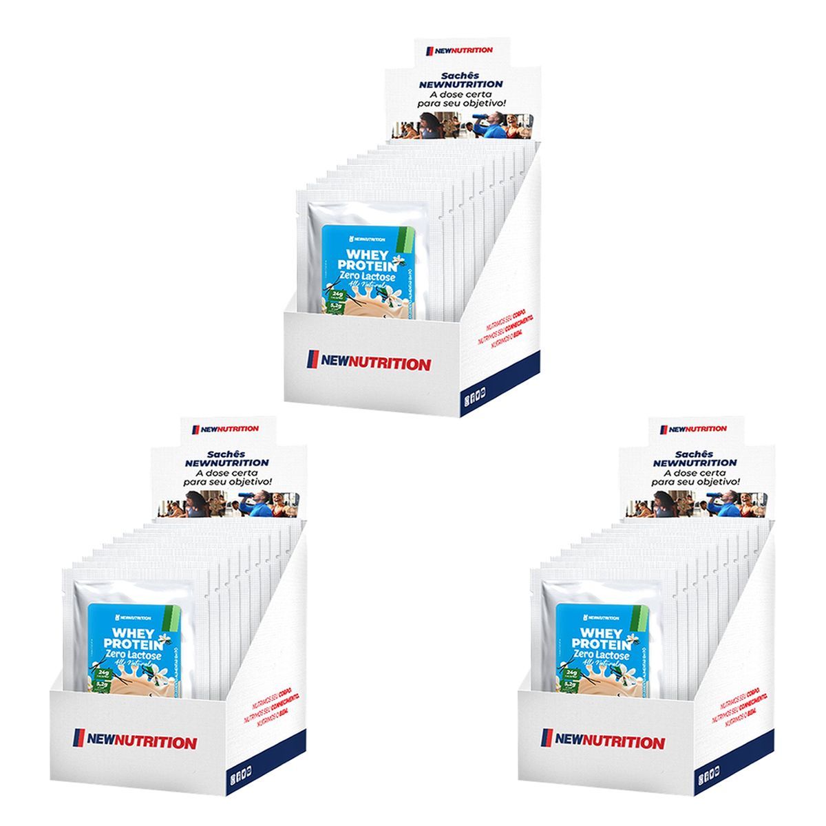 Kit 3X Whey Protein Zero Lactose All Natural - 10 Sach�s 30g Baunilha - NewNutrition