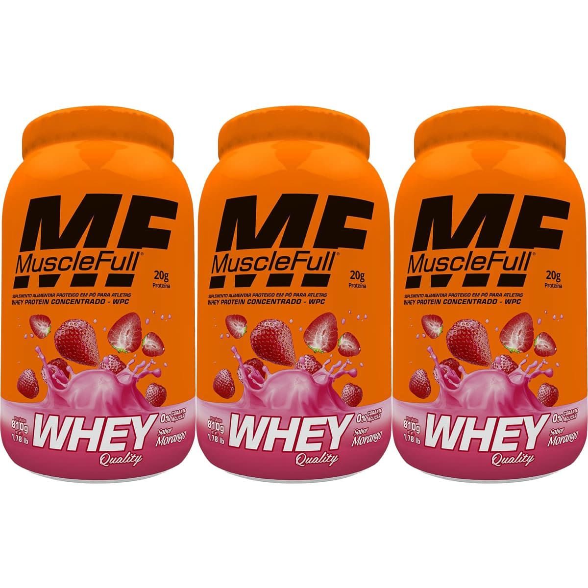 Kit 3X Whey Quality - 810g Morango - MuscleFull
