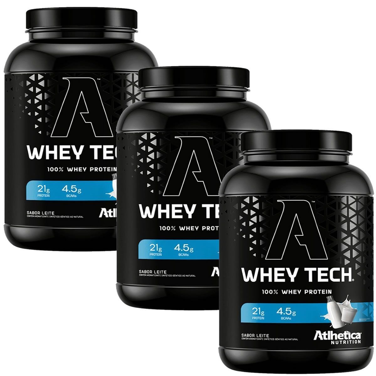 Kit 3X Whey Tech - 900g Leite - Atlhetica Nutrition