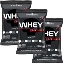 Kit 3X Whey Turbo - 907g Refil Morango - Black Skull