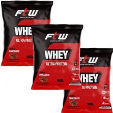 Kit 3X Whey Ultra Protein - 900g Refil Chocolate - FTW