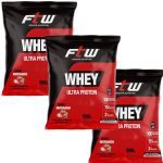 Kit 3X Whey Ultra Protein - 900g Refil Morango - FTW