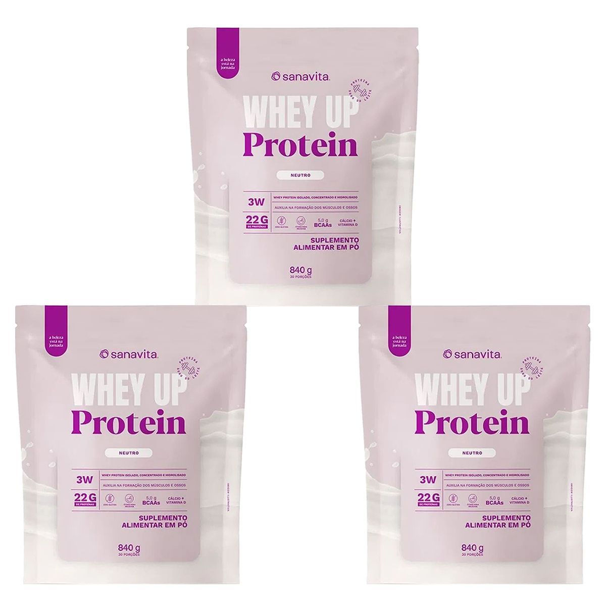 Kit 3X Whey Up 3W - 840g Neutro - Sanavita