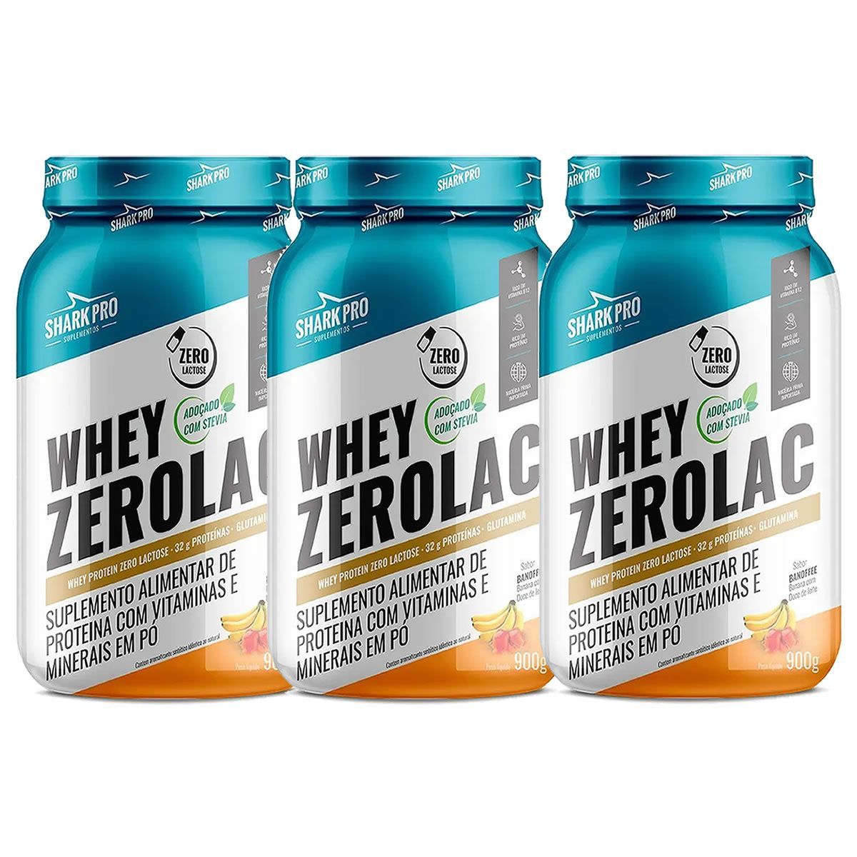 Kit 3X Whey ZeroLac - 900g Banoffee - Shark Pro