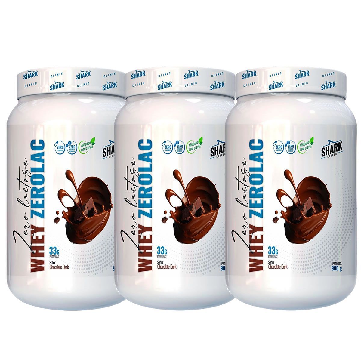 Kit 3X Whey ZeroLac - 900g Chocolate Dark - Shark Clinic