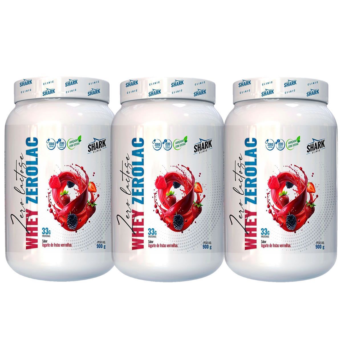 Kit 3X Whey ZeroLac - 900g Iogurte de Frutas Vermelhas  - Shark Clinic