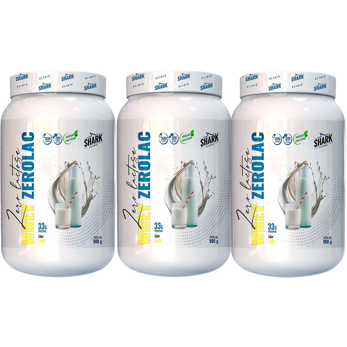Kit 3X Whey ZeroLac - 900g Leitinho - Shark Clinic