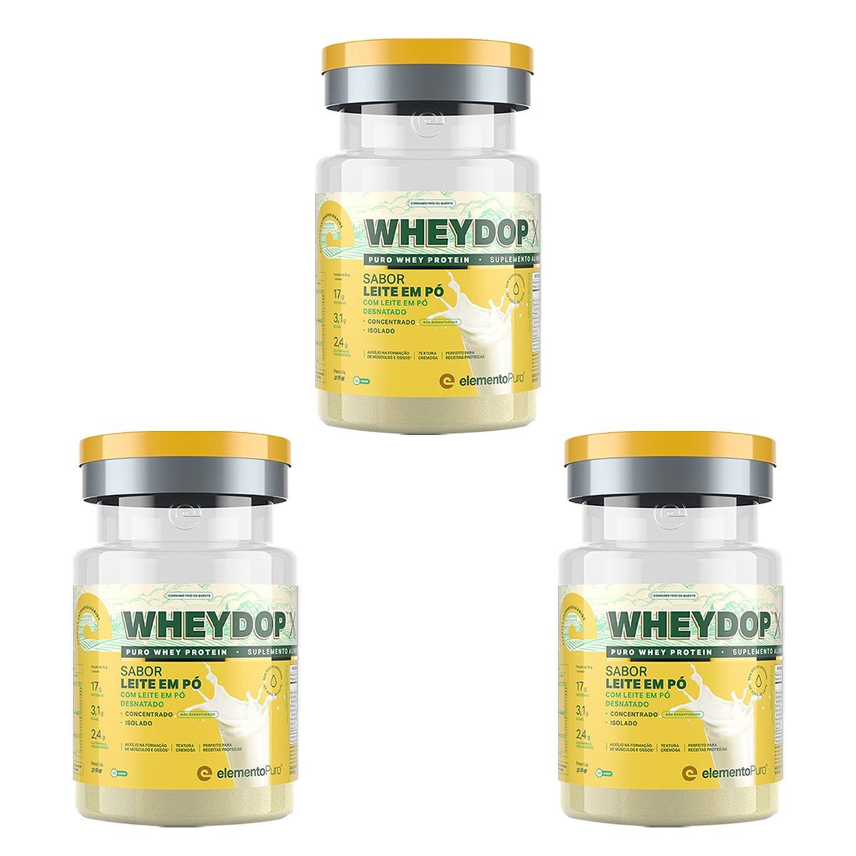 Kit 3X WheyDop - 25g Leite em P� - ElementoPuro