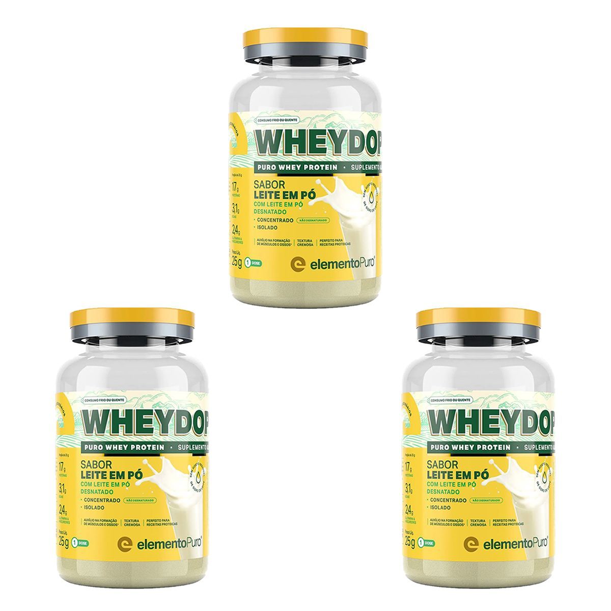 Kit 3X WheyDop X - 900g Leite em P� - ElementoPuro