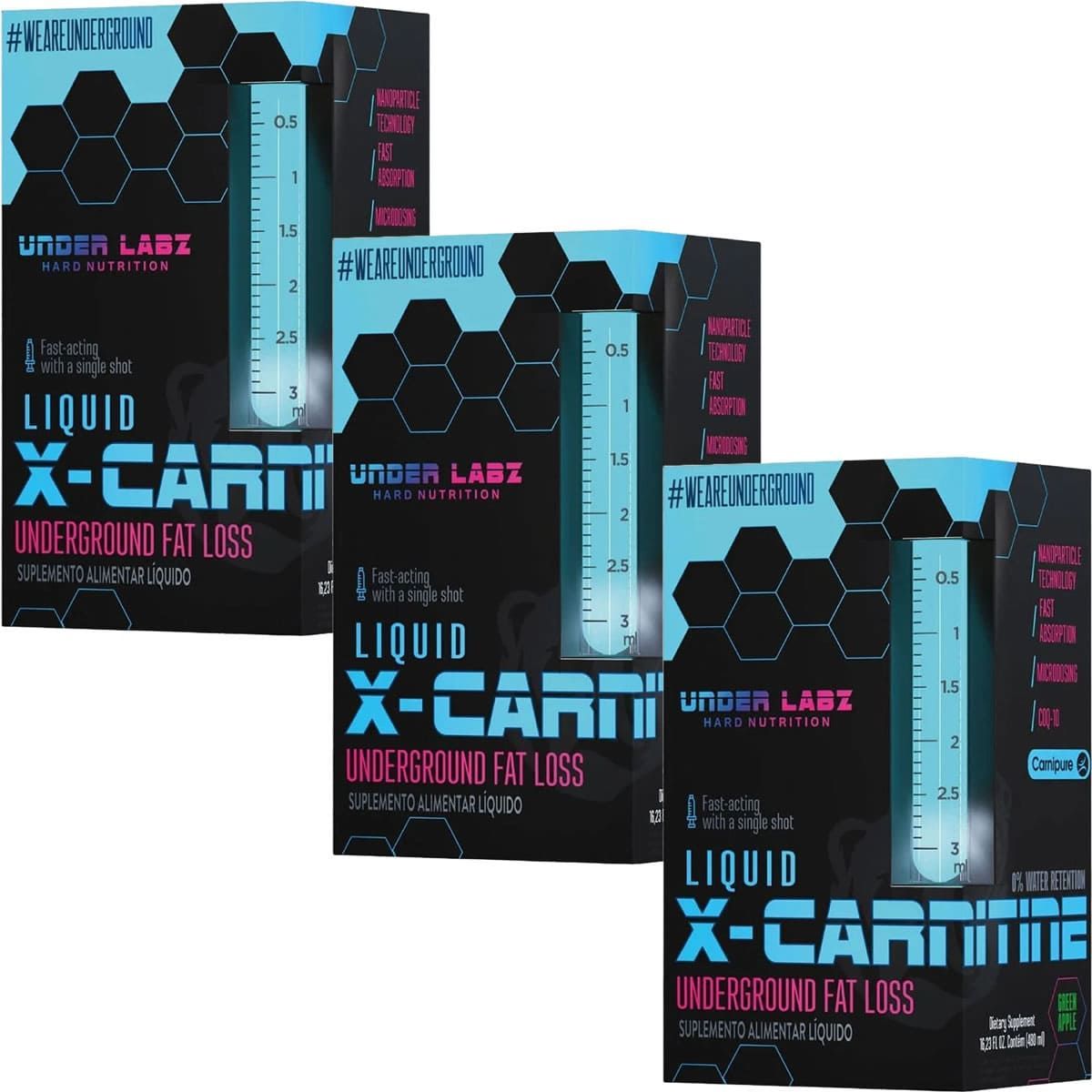 Kit 3X X-Carnitine - 480 ml Green Apple - Under Labz