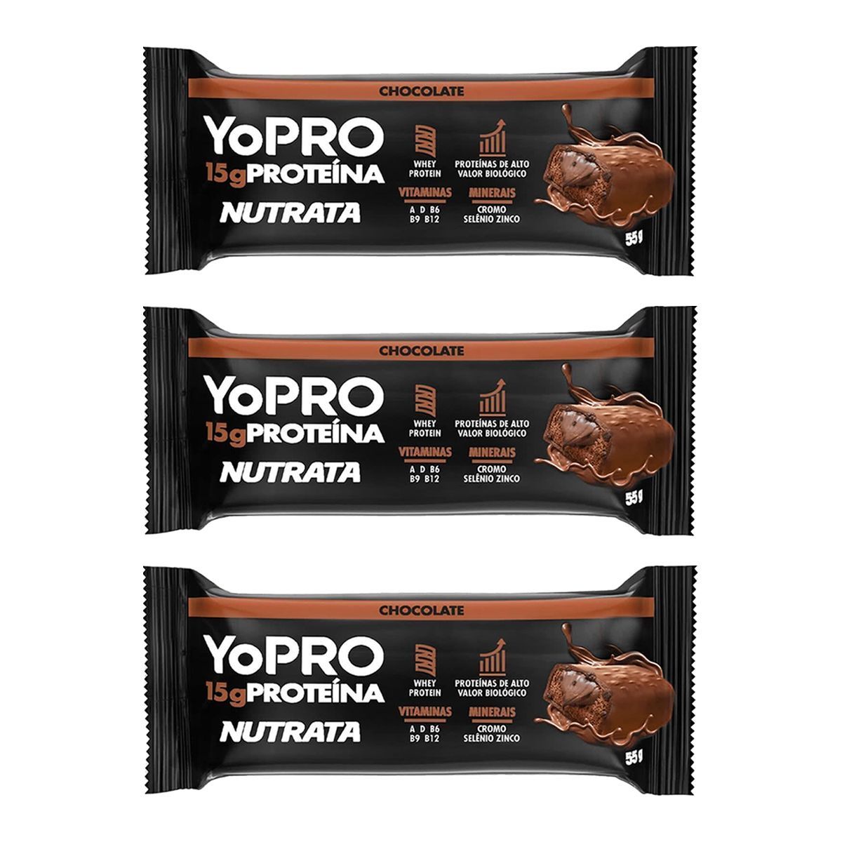 Kit 3X YoPRO - 1 Barra 55g Chocolate - Nutrata