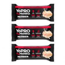 Kit 3X YoPRO - 1 Barra 55g Morango com Chocolate Branco - Nutrata