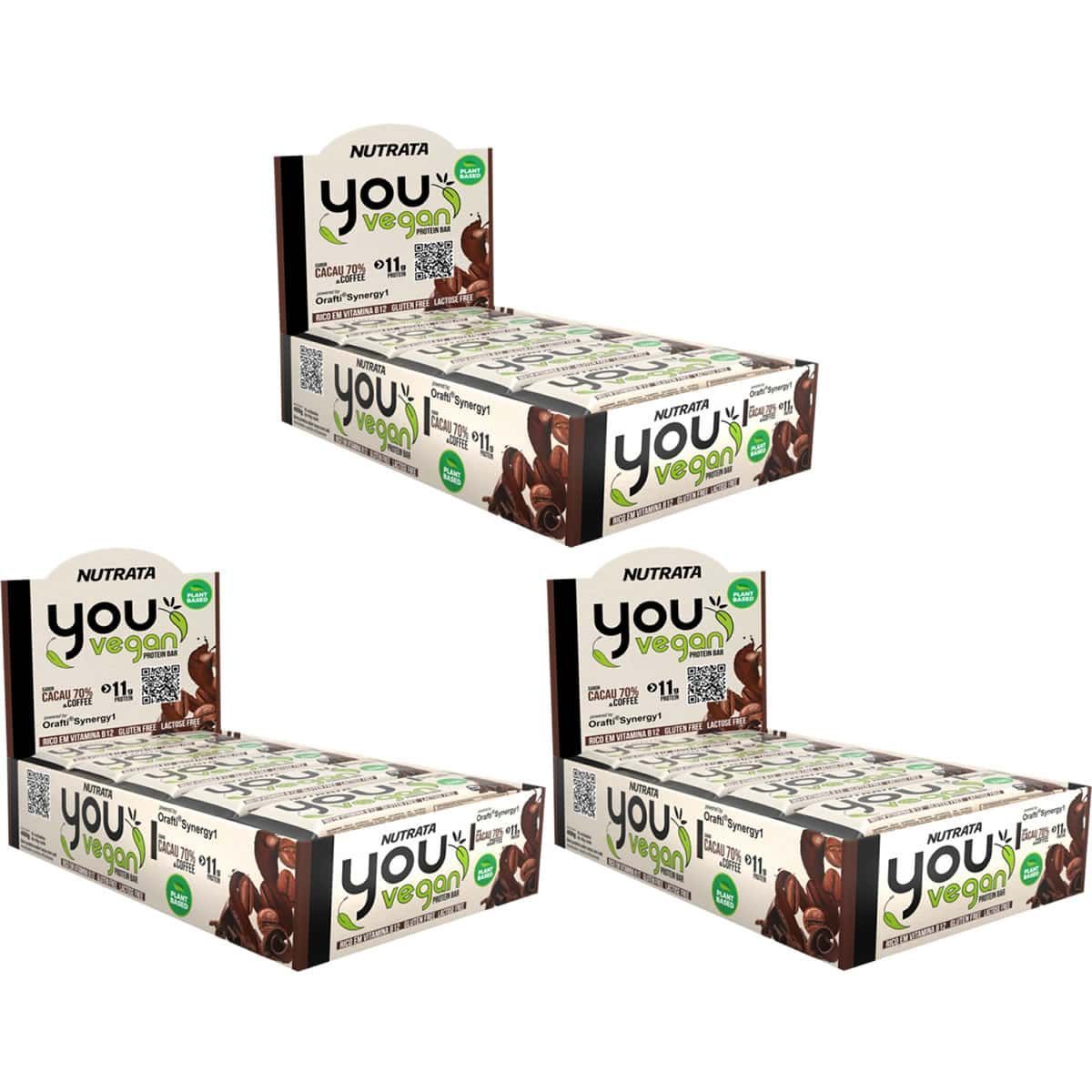Kit 3X You Vegan Protein Bar - 10 Unidades 40g Cacau 70% e Coffee - Nutrata