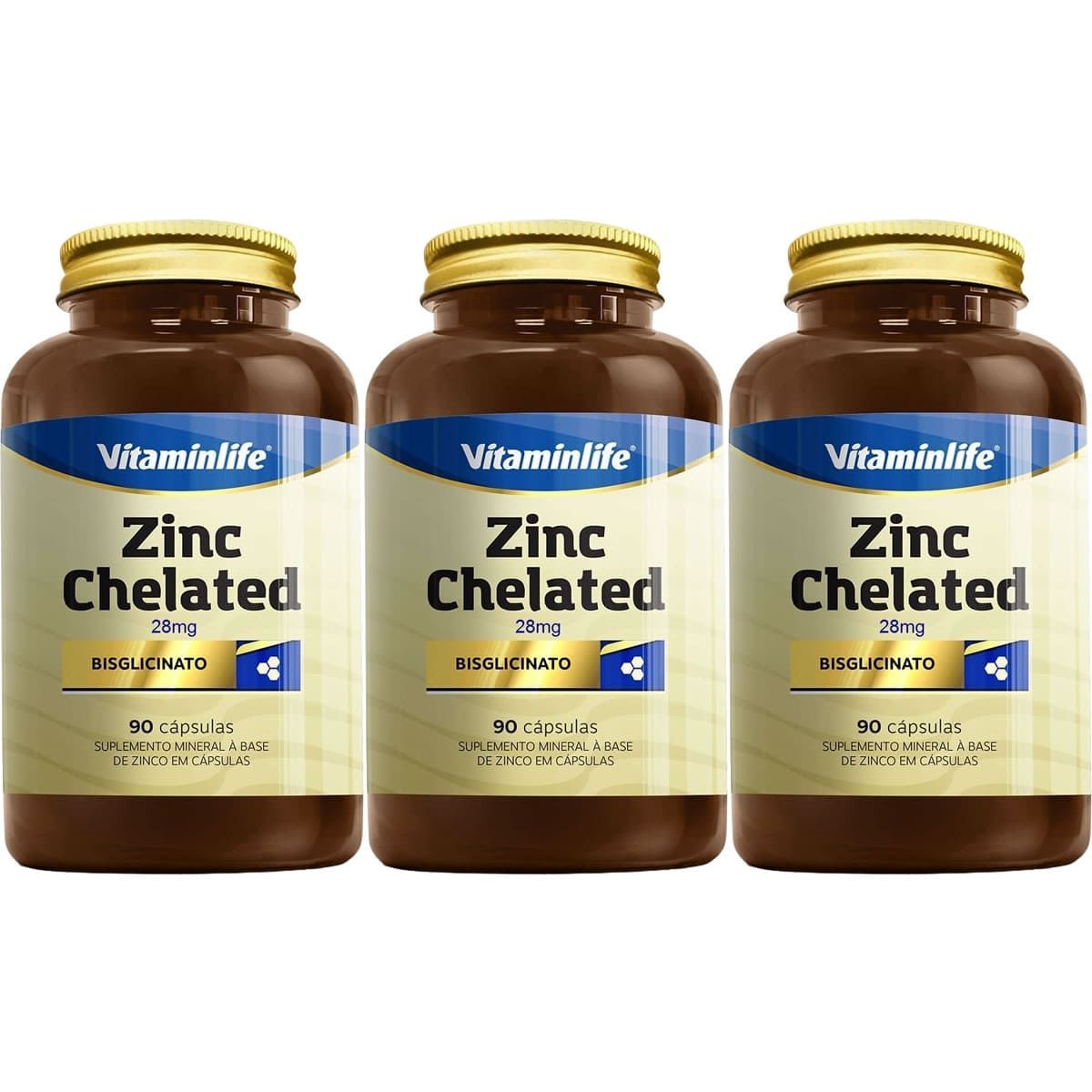 Kit 3X Zinc Chelated 28mg - 90 C�psulas - Vitam�nLife