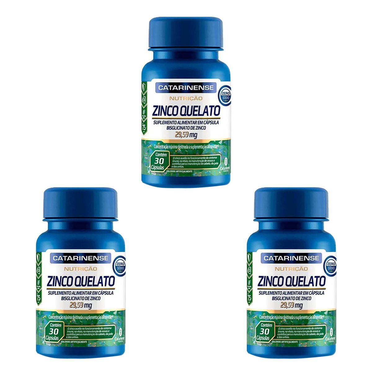 Kit 3X Zinco Quelato - 30 C�psulas - Catarinense Nutri��o