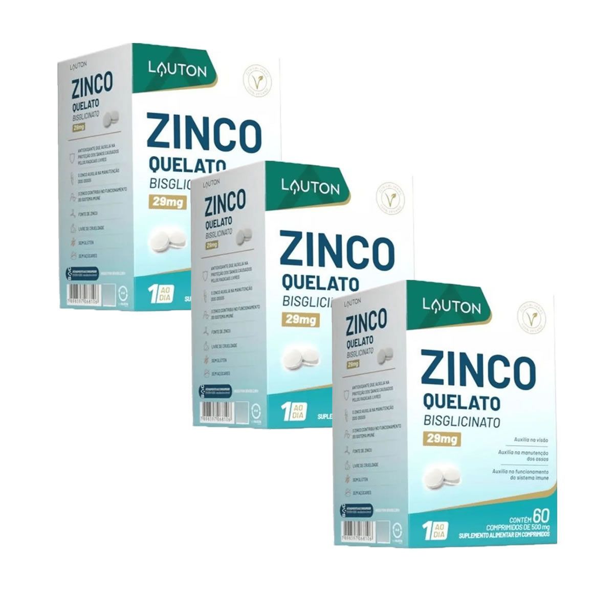 Kit 3X Zinco Quelato - 60 Comprimidos - Lauton Nutrition