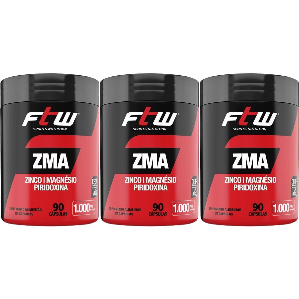 Kit 3X ZMA Zinco, Magn�sio e Piridoxina - 90 c�psulas - FTW