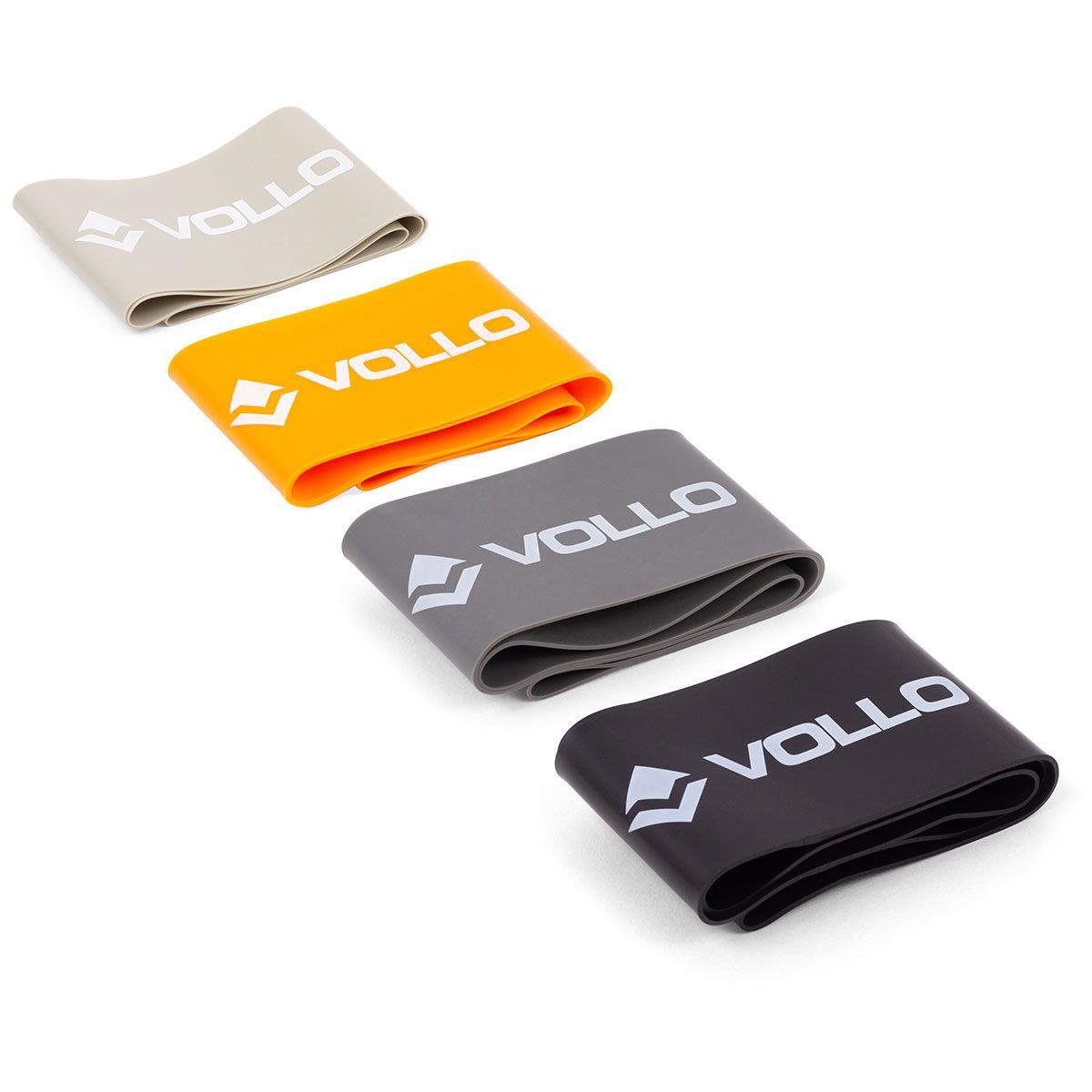 Kit 4 Mini Faixas El�sticas para Exerc�cios 5cm - Preta/Cinza/Cinza Claro/Laranja - Vollo Sports