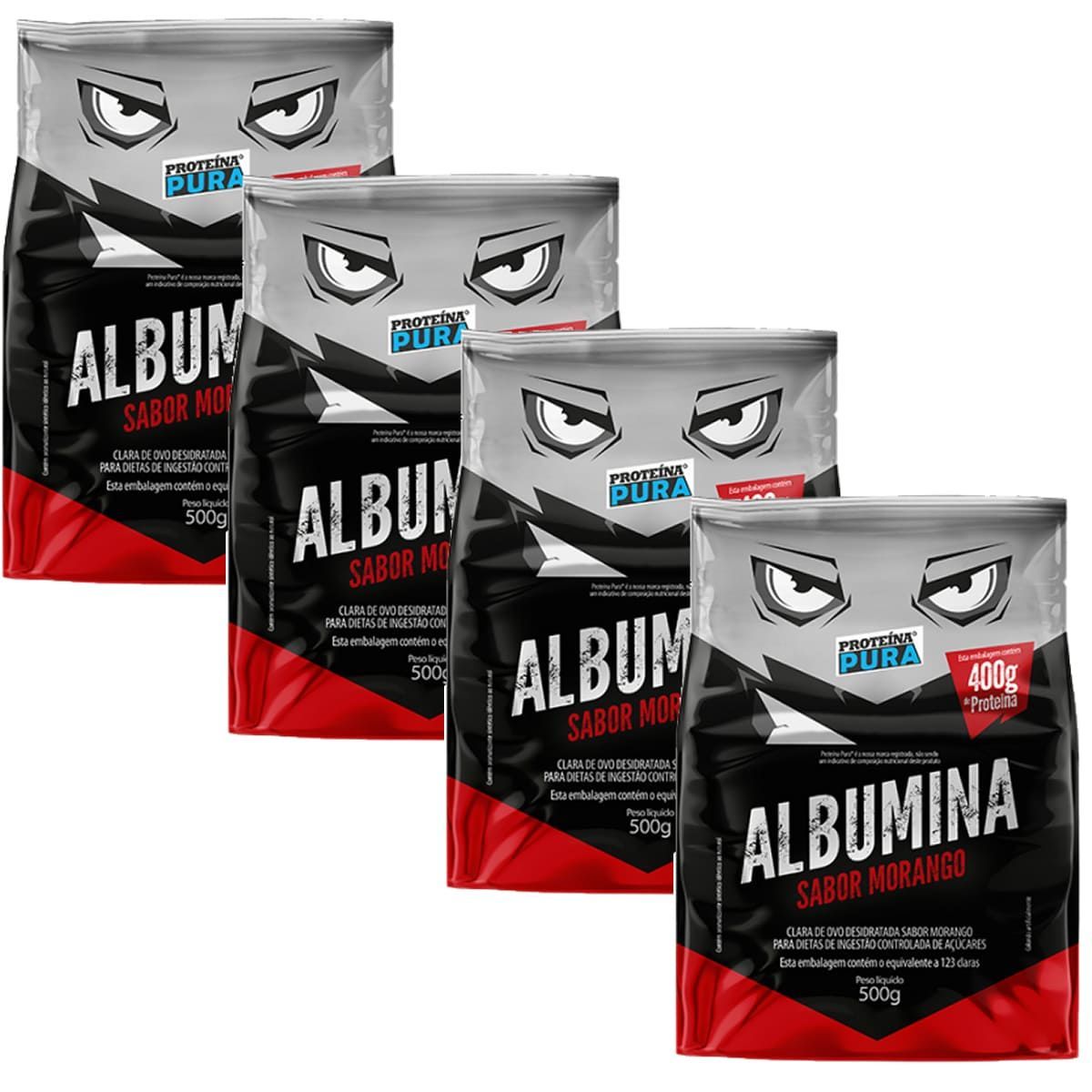 Kit 4X Albumina - 500g Morango - Prote�na Pura