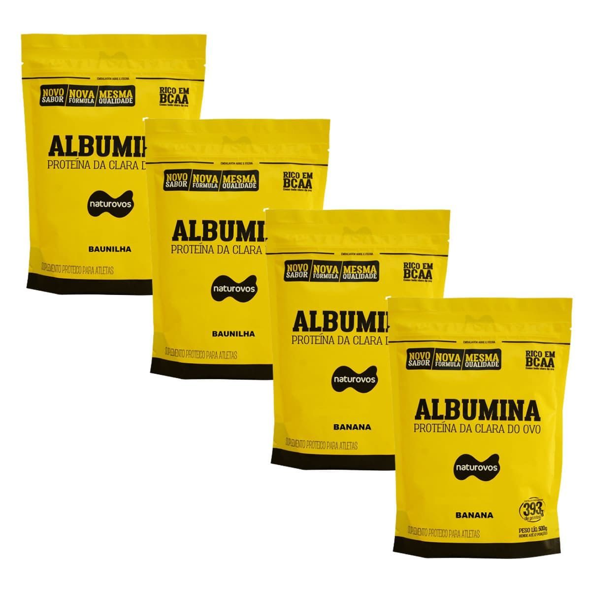 Kit 4X Albumina - 500g Refil 2 Baunilha e 2 Banana - Naturovos