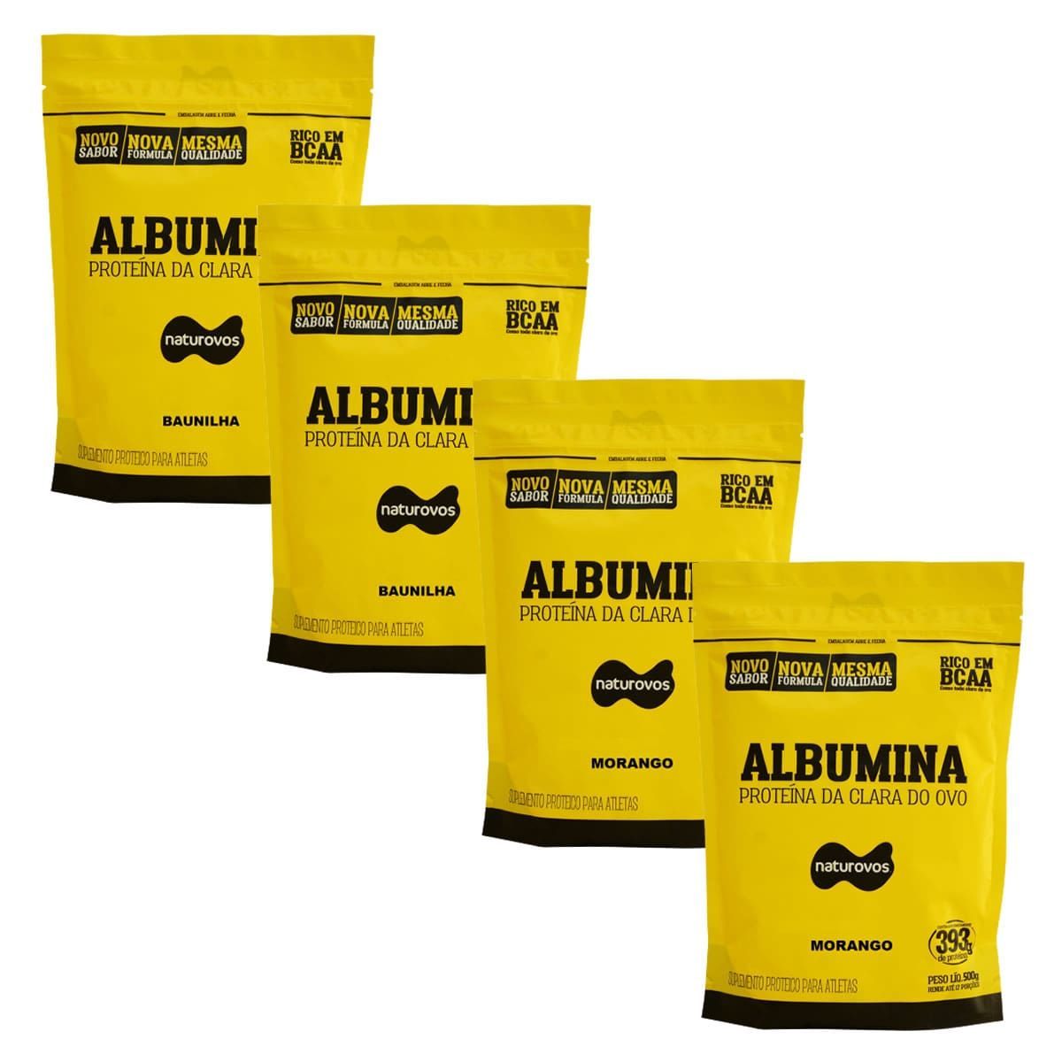 Kit 4X Albumina - 500g Refil 2 Baunilha e 2 Morango - Naturovos