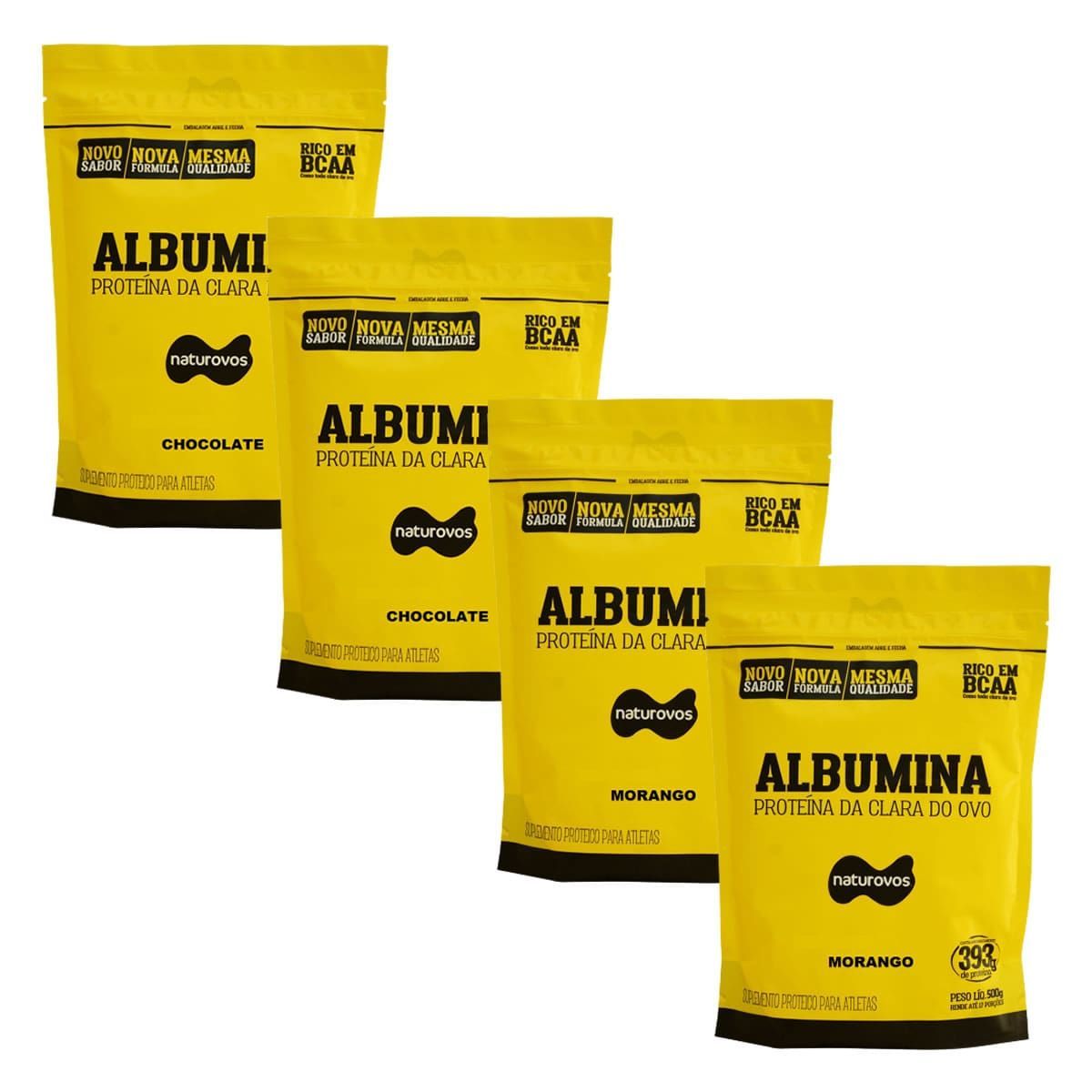 Kit 4X Albumina - 500g Refil 2 Morango e 2 Chocolate - Naturovos