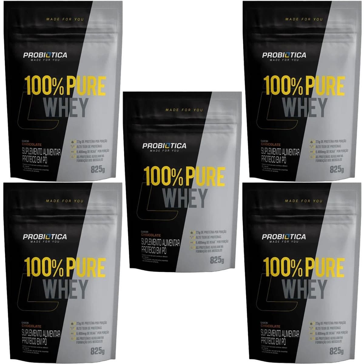 Kit 5 100% Pure Whey - 825g Refil Chocolate - Probiotica