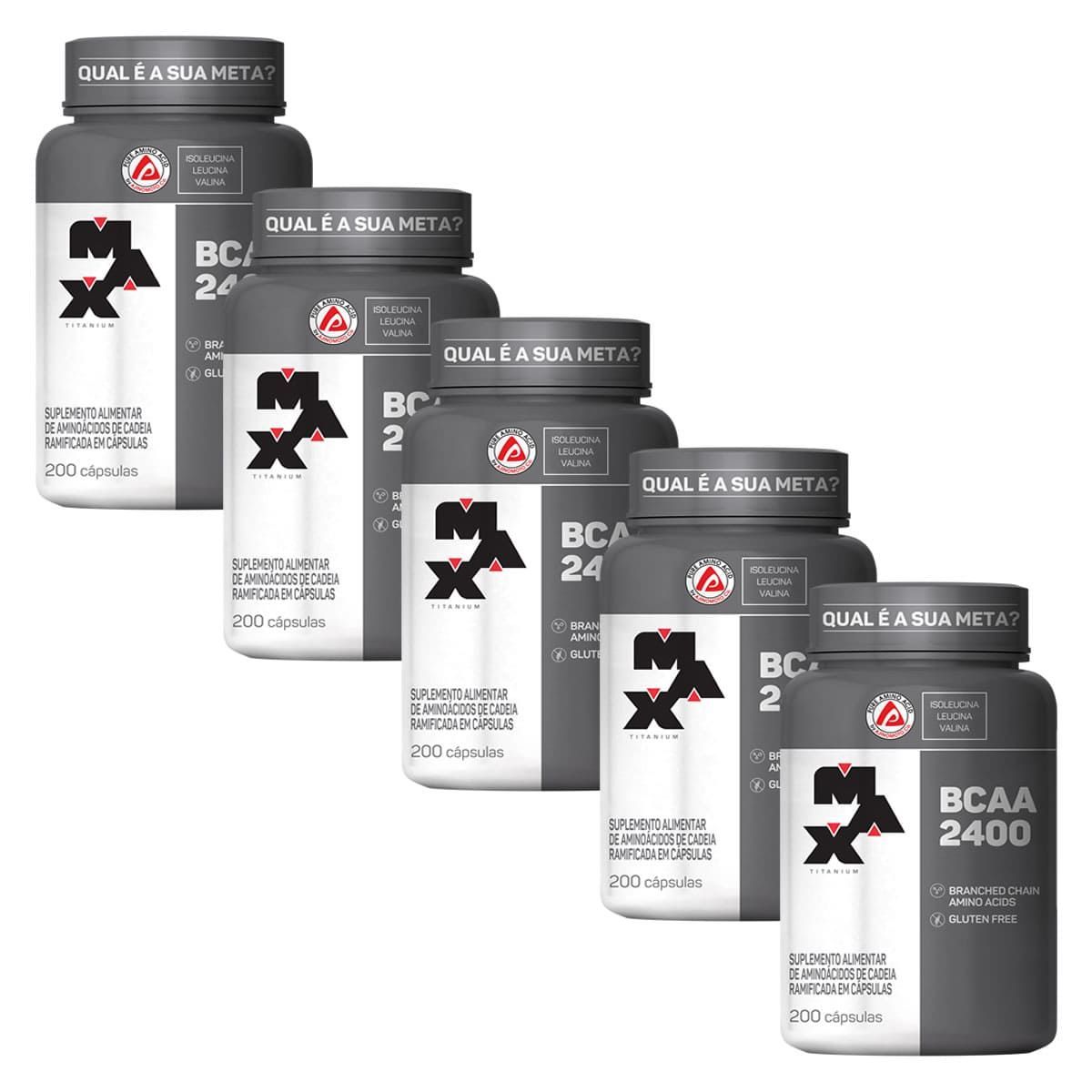 Kit 5 BCAA 2400 - 200 C�psulas - Max Titanium