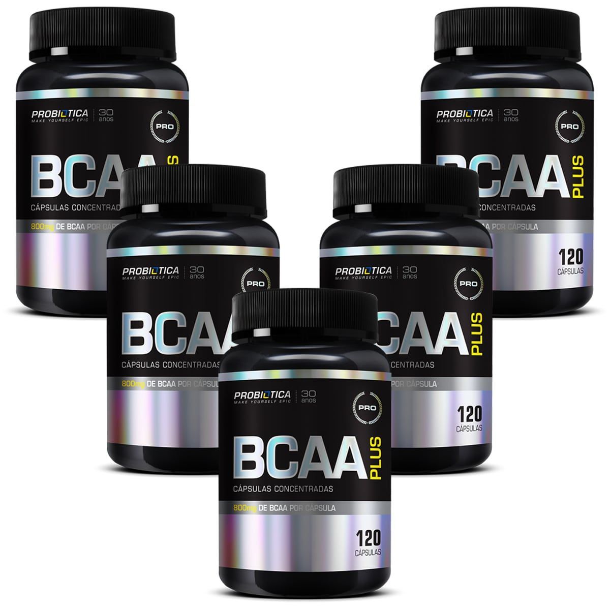 Kit 5 BCAA Plus - 120 C�psulas - Probi�tica