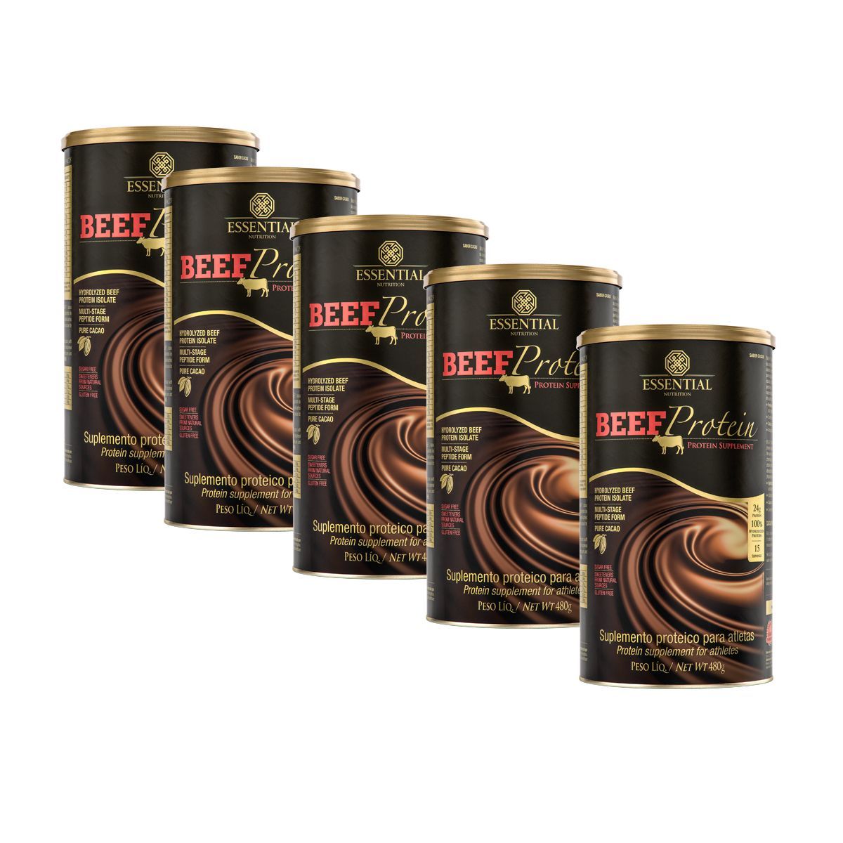 Kit 5 Beef Protein - 480g Chocolate - Essential Nutrition
