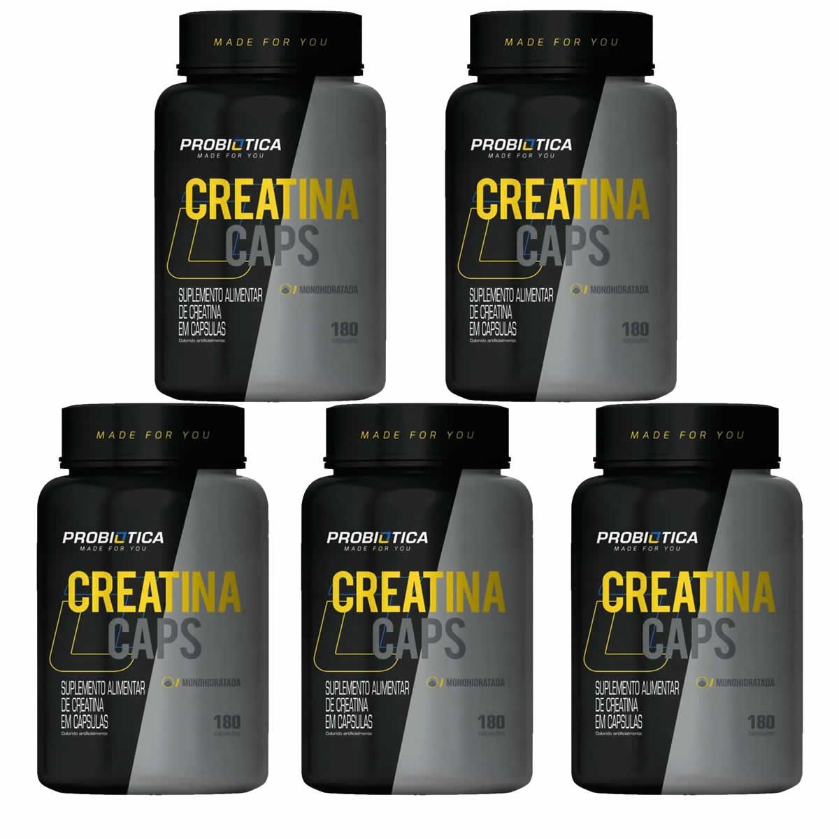 Kit 5 Creatina Monohidratada Pura - 180 C�psulas - Probi�tica