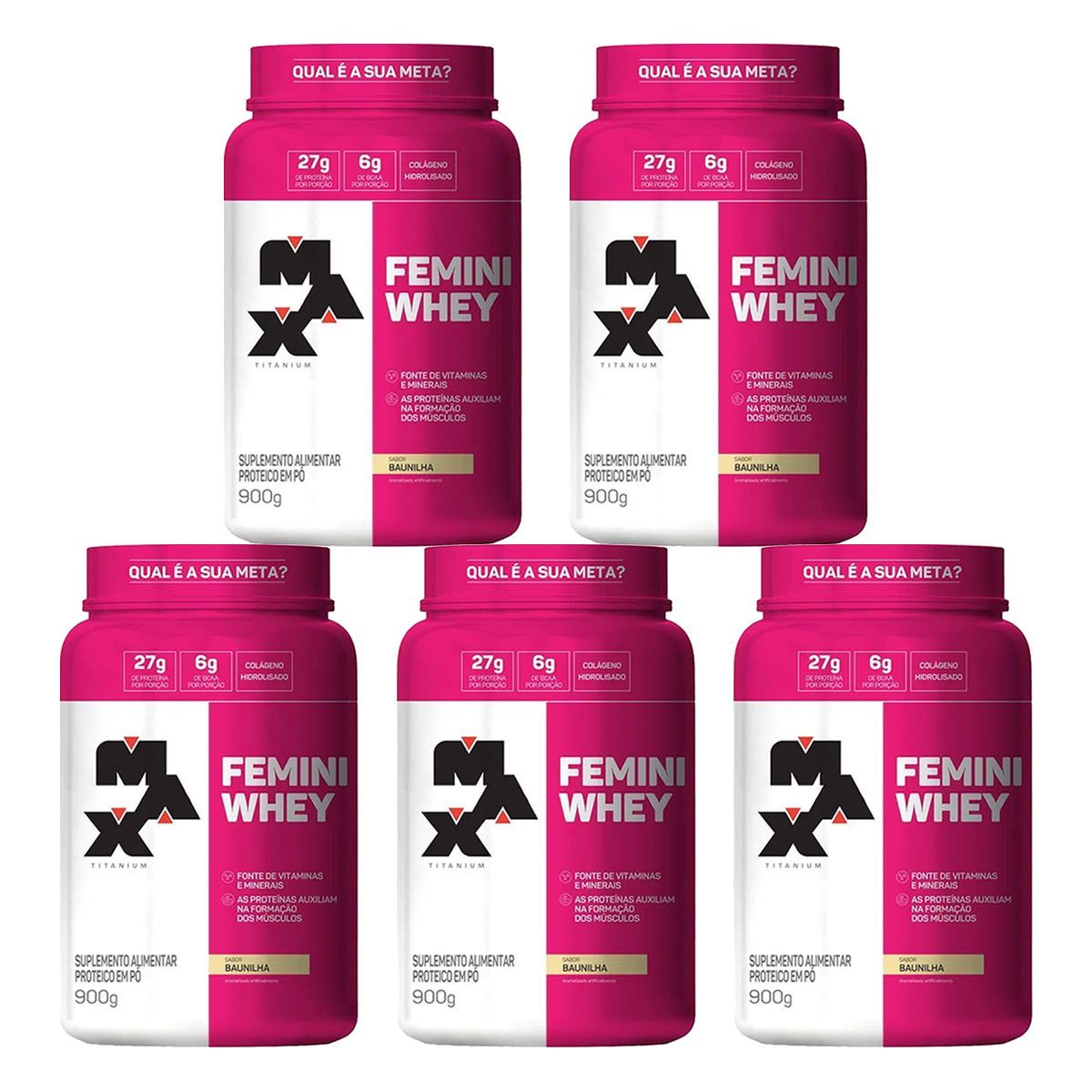 Kit 5 Femini Whey - 900g Baunilha - Max Titanium