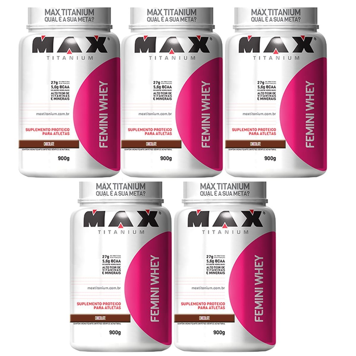 Kit 5 Femini Whey - 900g Chocolate - Max Titanium