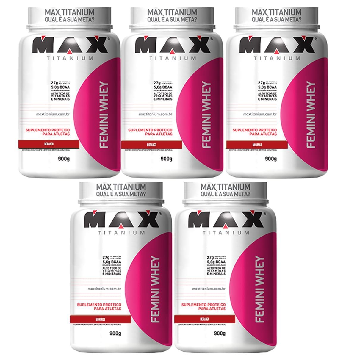Kit 5 Femini Whey - 900g Morango - Max Titanium