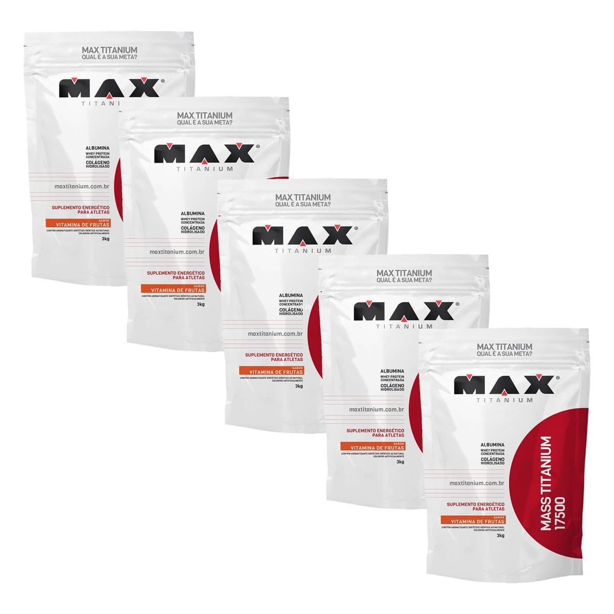 Kit 5 Mass Titanium 17500 - 3000g Refil Baunilha - Max Titanium