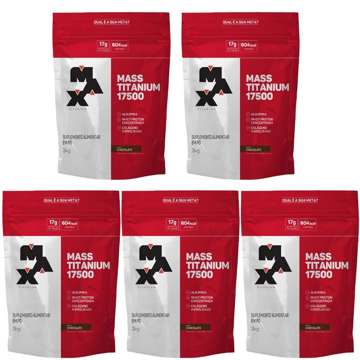 Kit 5 Mass Titanium 17500 - 3000g Refil Chocolate - Max Titanium