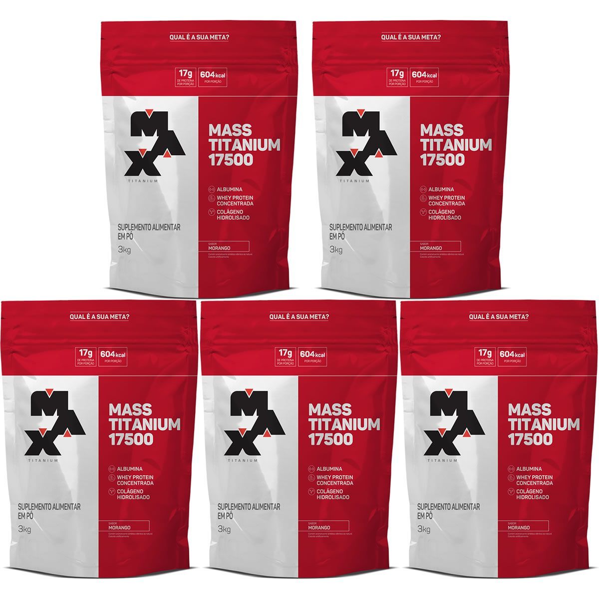 Kit 5 Mass Titanium 17500 - 3000g Refil Morango - Max Titanium