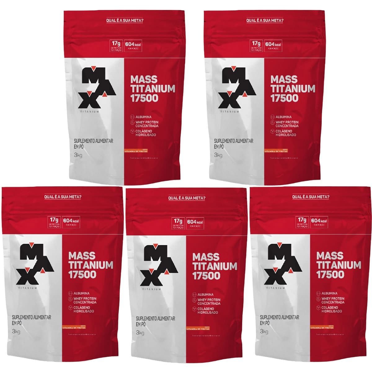Kit 5 Mass Titanium 17500 - 3000g Refil Vitamina de Frutas - Max Titanium