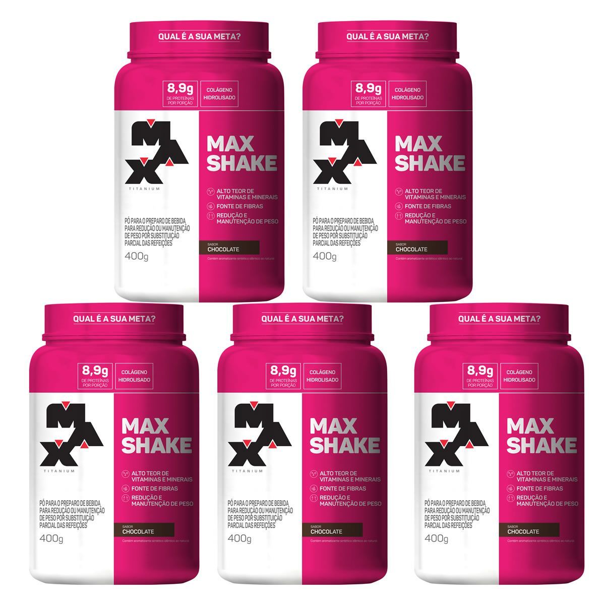 Kit 5 Max Shake -  400g Chocolate - Max Titanium