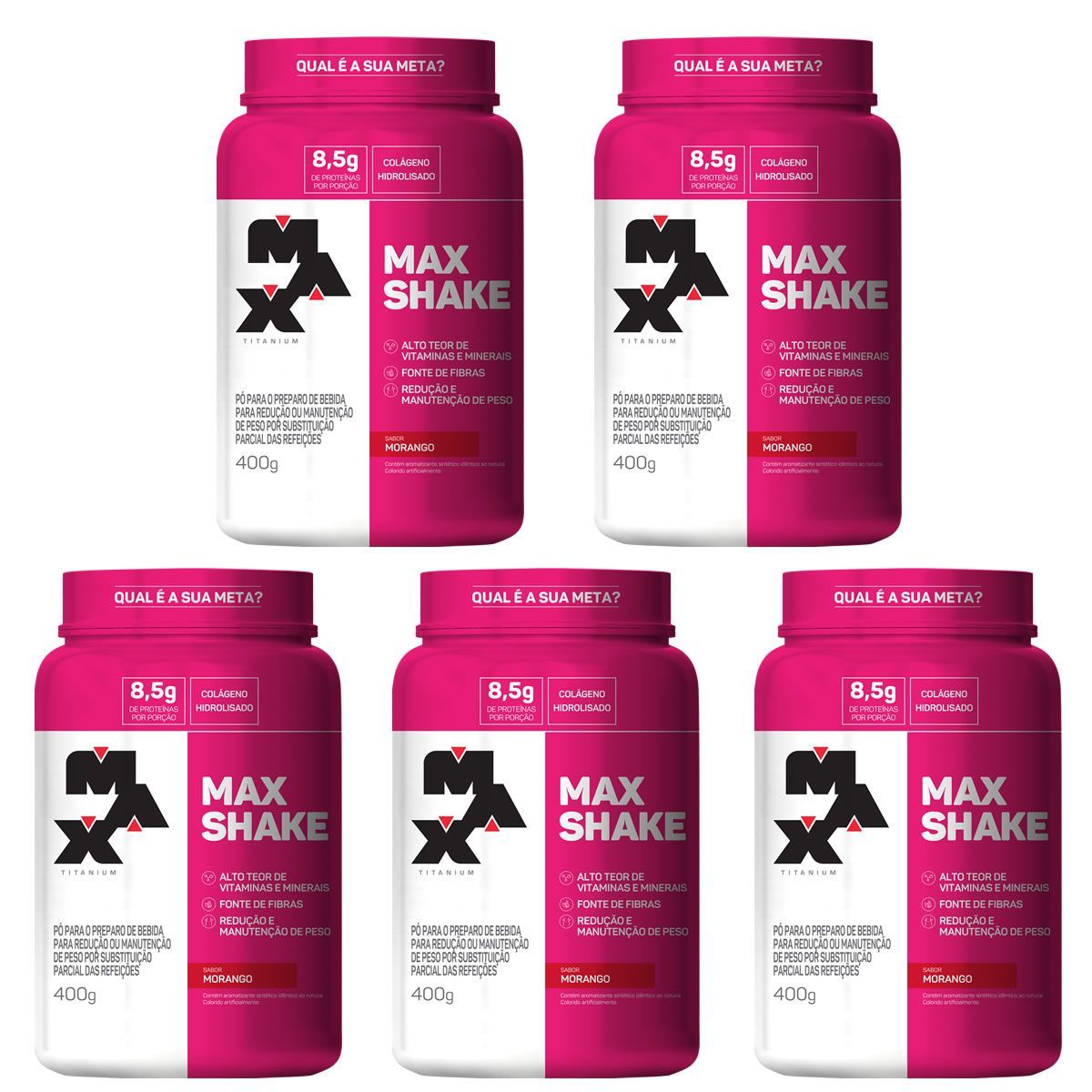 Kit 5 Max Shake -  400g Morango - Max Titanium