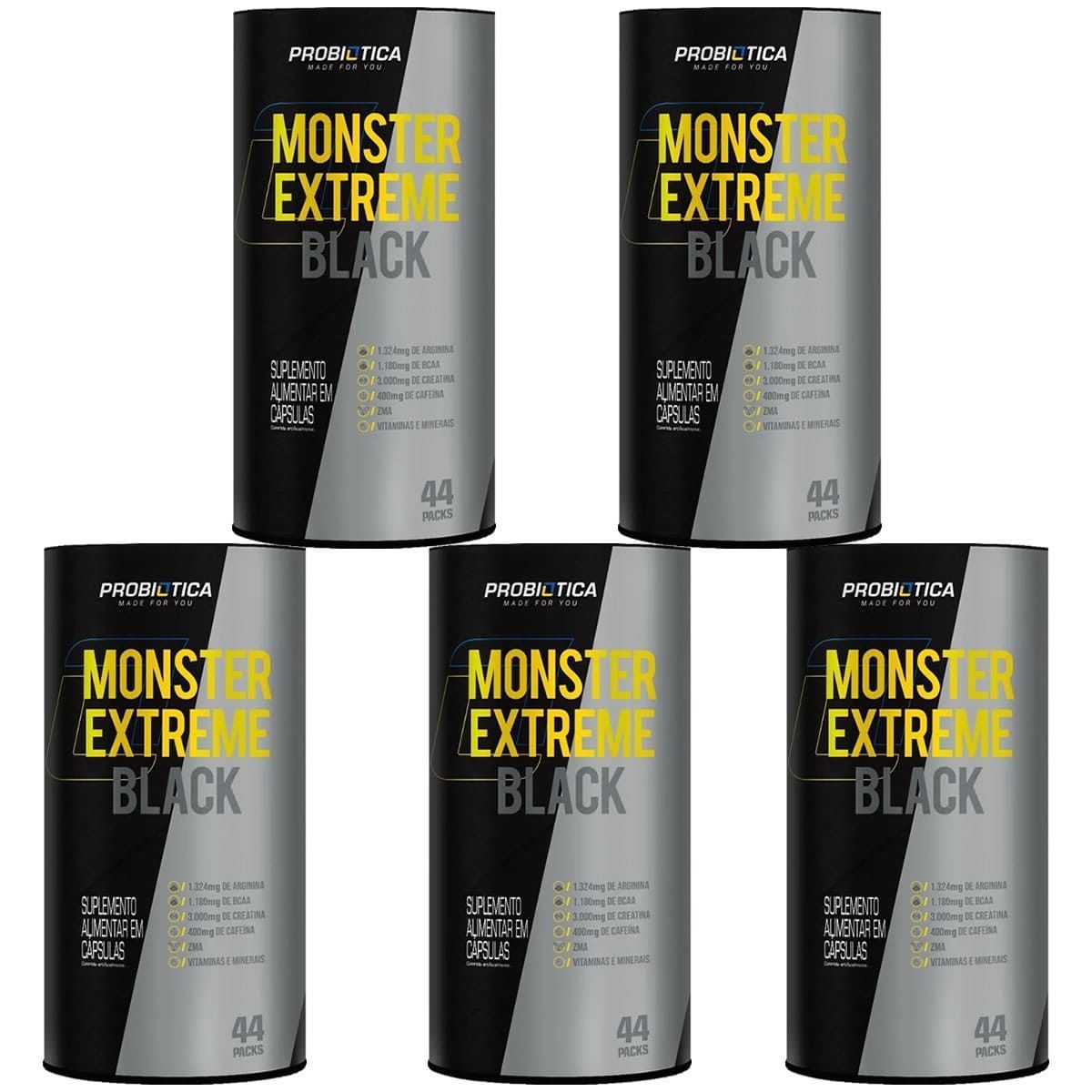 Kit 5 Monster Extreme Black New Power Formula - 44 Packs - Probi�tica